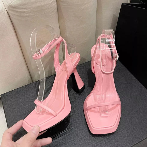 Luxury Square Toe Cross Strap Heels